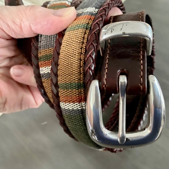 Vintage Men Women Unisex Brighton Western Braided Trim Textile Leather Belt  34" - Picture 2 of 11